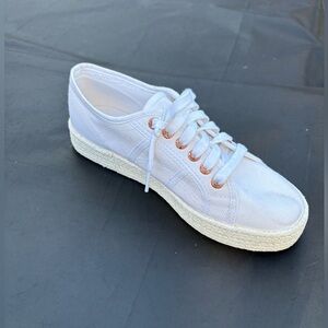 Superga White Canvas Sneakers with Tan Accents